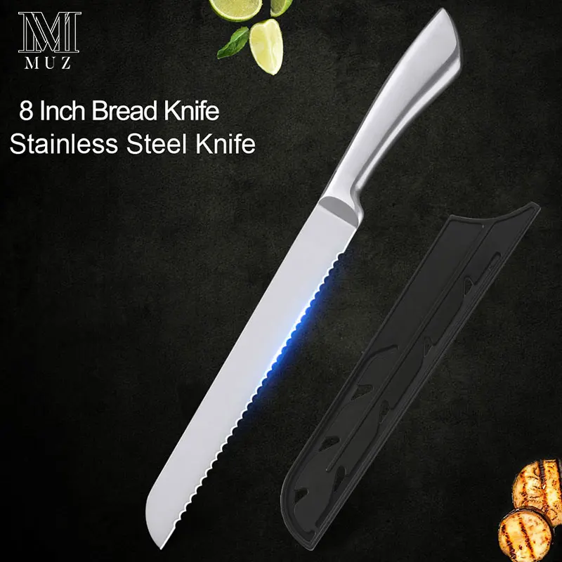 Новое поступление ножей из нержавеющей стали набор кухонных аксессуаров для очистки овощей утилита Santoku нарезки хлеба шеф-повара нож с Покрытие оболочки - Цвет: 8 inch Bread Knife