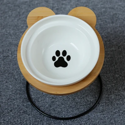 Лидер продаж Высококачественная миска для домашних животных бамбуковая полка керамические миски для кормления и питья кошек для собак миски для домашних животных кормушки аксессуары - Цвет: black paw
