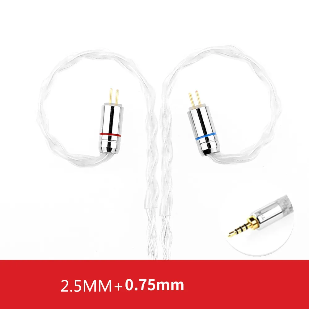 2.5mm 0.75mm T3 кабель для обновления наушников из чистого серебра 2,5 3,5 мм 0,75 0,78 MMCX разъем используется для FIIO TFZ QDC SE846 ZST ZS10 ZSN T2 PRO гарнитура - Цвет: 2.5mm 0.75mm