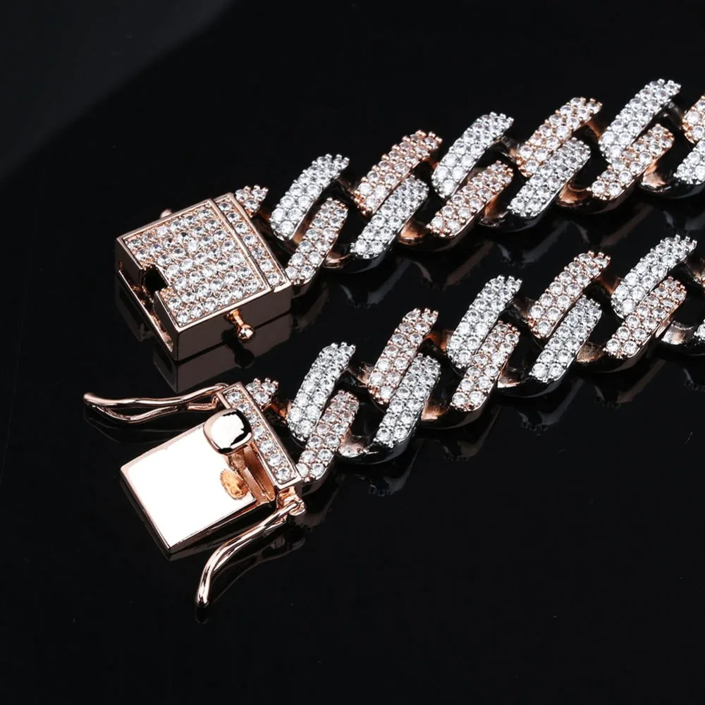 14 мм набор из кубинских цепочек для мужчин в стиле хип-хоп, золотого и серебряного цвета, со льдом, украшенное камнями, ожерелье рэпера, ювелирные изделия