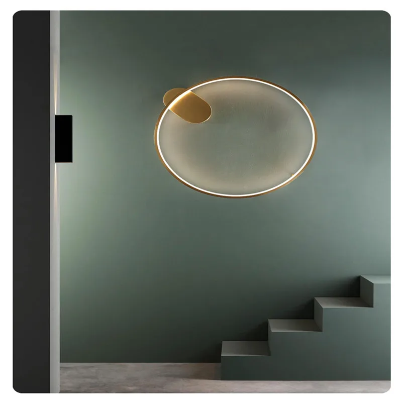 

Роскошный круглый медный настенный светильник, лампа для гостиной, коридора, коридора, декоративная лампа в скандинавском минималистическом стиле, прикроватная настенная лампа, 20 Вт/25 Вт