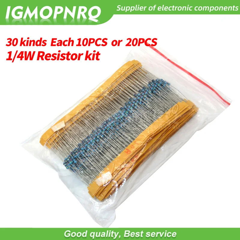 600pcs/set 30 Kinds 1/4W Resistance 1% Metal Film Resistor Pack Assorted Kit 1K 10K 100K 200K 220 ohm 1M Resistors 300pcs/set |