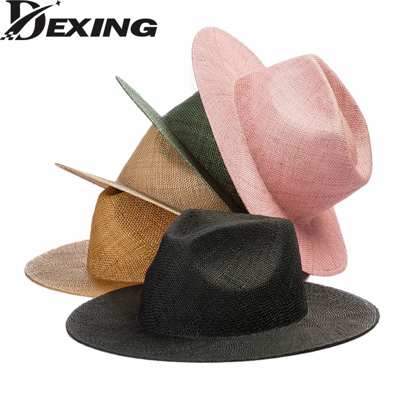 

European Spring Summer Simple Fashionable Light Grass Jazz Straw Hat Travel Big Eaves Sunscreen Beach Hat