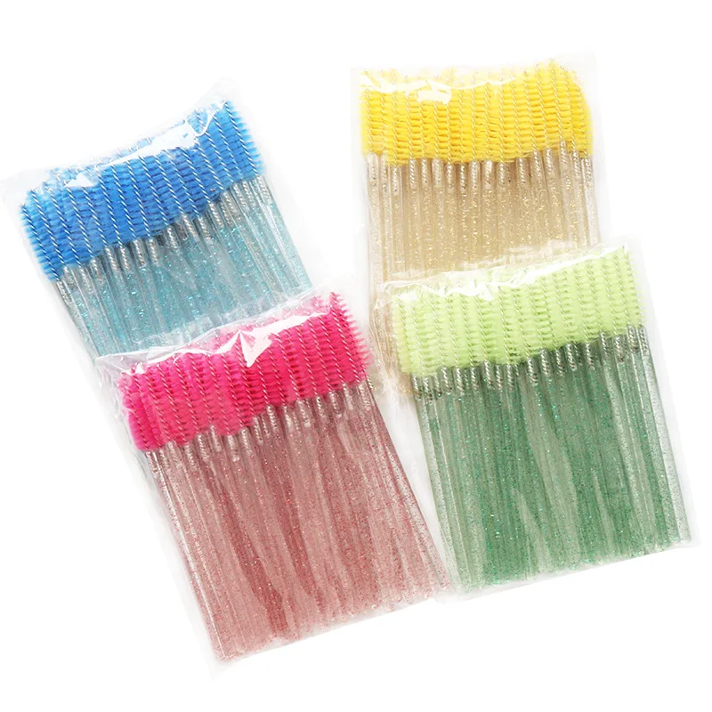

New 50pcs Crystal Handle Pink Eyelash Brushes Top Quality Nylon Disposable Mascara Wands Lashes Makeup Brush Eyelash Extension