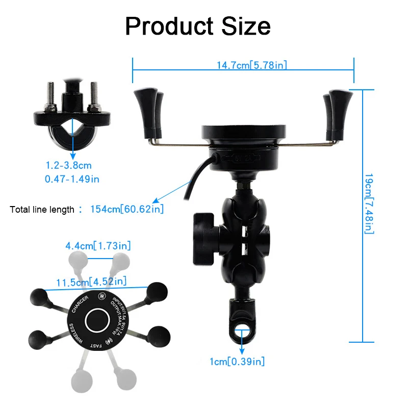 Мотоцикл X-Grip держатель для телефона USB зарядное устройство для мотоцикла Проводная зарядка Беспроводная зарядка 2 в 1 держатель для телефона с переключателем