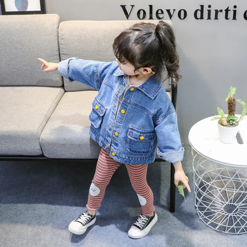 

2019 Spring New Style Men And Women Baby Pure Yellow Buttons Jeans Coat Korean-style Short Jacket