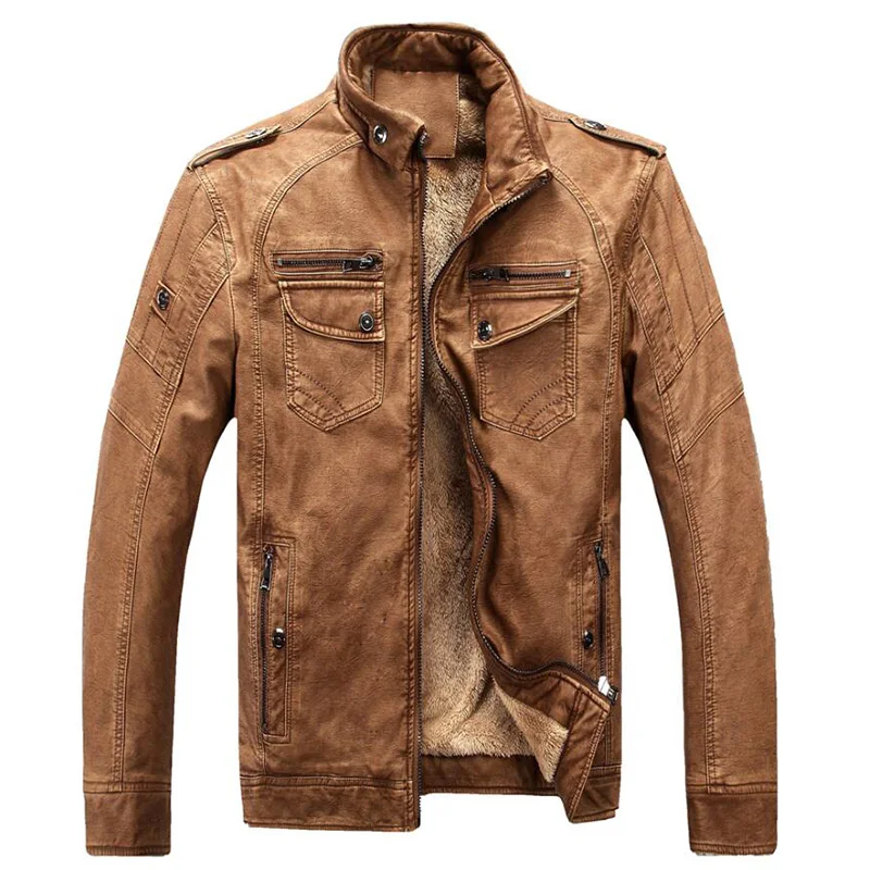 Black Faux Leather Jacket for Men Winter Casual Warm Plus Velvet Men Motorcycle Leather Jacket Men Windbreaker Biker Jacket