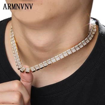 

Hip Hop Miami Curb Cuban Chain Necklace 10mm Golden Silver Iced Out Paved Zircon Cz Bling Rapper Necklaces Men Jewelry