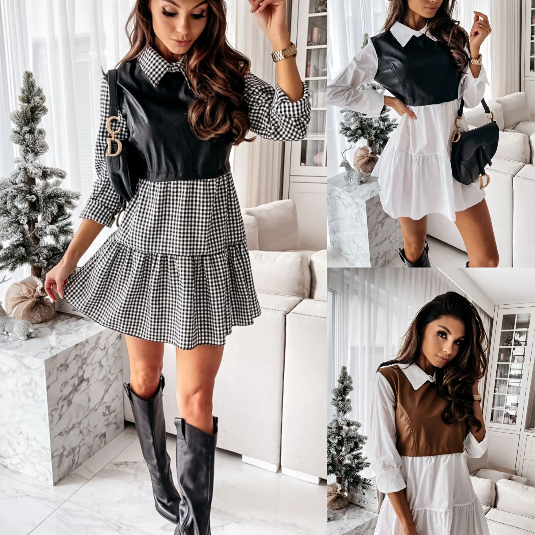 Vestido De primavera-otoño De manga larga con cuello a juego, LBD9318, 2021