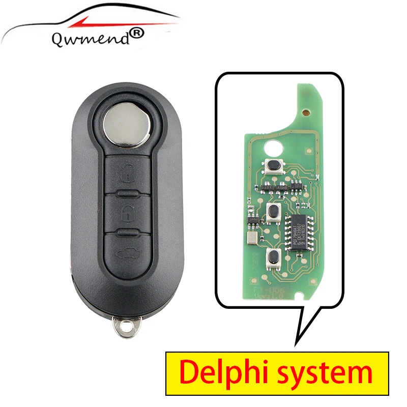 3 BUTTON FLIP SMART CAR KEY FOR FIAT 500 GRANDE PUNTO DOBLO QUBO 433MHZ PCF7946 CHIP CAR REMOTE KEY DELPHIBSI FOR FIAT KEYS