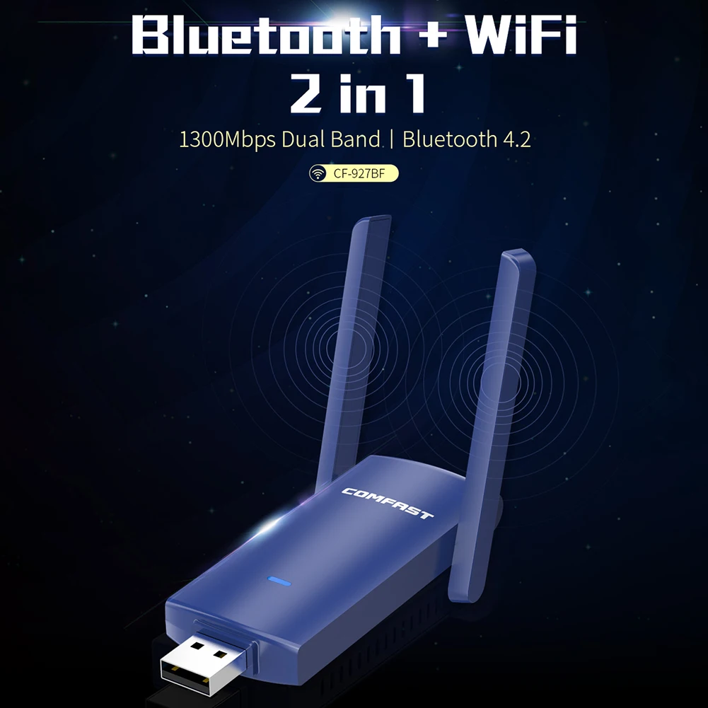 COMFAST CF-927BF 1300 Мбит/с двухдиапазонный USB WiFi ключ 2 внешних антенны 4 + 5 8 ГГц 4.2