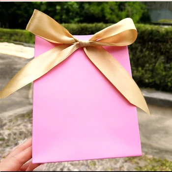 

Large Size Gold Gift Bag Favor Bow Ribbon gift boxes Clothes Books Packaging Wedding Birthday Party Gold Handle Kraft Paper Bags