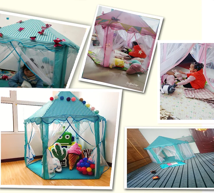 Принцесса замок девушки розовый Крытый игрушка детская палатка шестиугольная игра дом полезный продукт игровой дом кровать москитная сетка