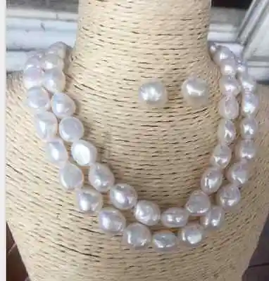 single trands 11-12mm south sea white baroque pearl necklace 35&earring