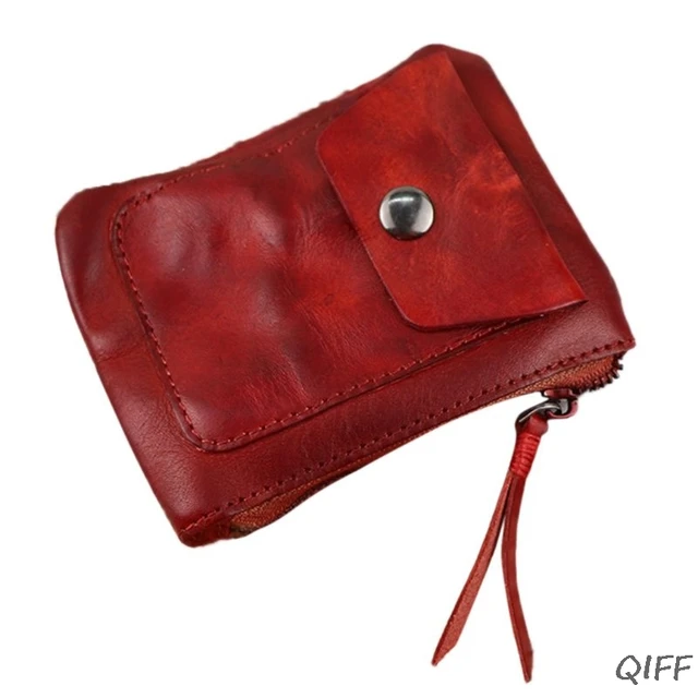Monedero de cuero genuino para hombre y mujer, Mini billetera Vintage con cremallera, bolsa de almacenamiento, tarjetero, - AliExpress