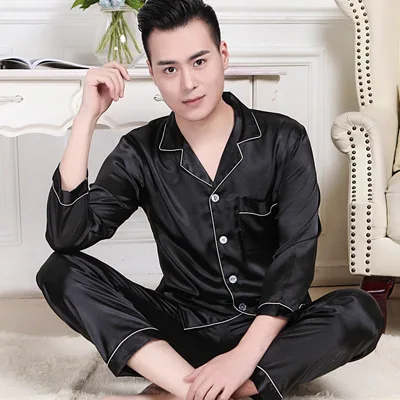 Mens Designer Pajamas for Men Nightwear Long Sleeve Sleep Tops Trousers Thin Ice Silk Pajamas Men Sleepwear Set Pijama Set 1