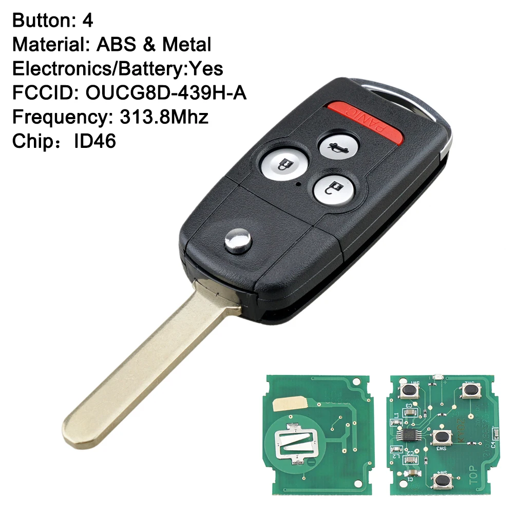 For 2007 2008 Acura TL Flip Key Remote Keyless Car Entry Fob 4Buttons ...