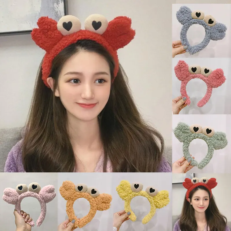 pearl hair clip Cute Cartoon Crab Headband Women Furry Animals Head Hoop Plush Hair Hoop Wash Face Makeup Hair Bands Female Hair Accessories hair bows for women