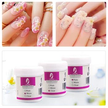 

Clear/Pink/White 120ml Acrylic Powder Carving Crystal Polymer 3 Colors Nail Art Crystal Powders Poly Gel Tips Builder for Nails