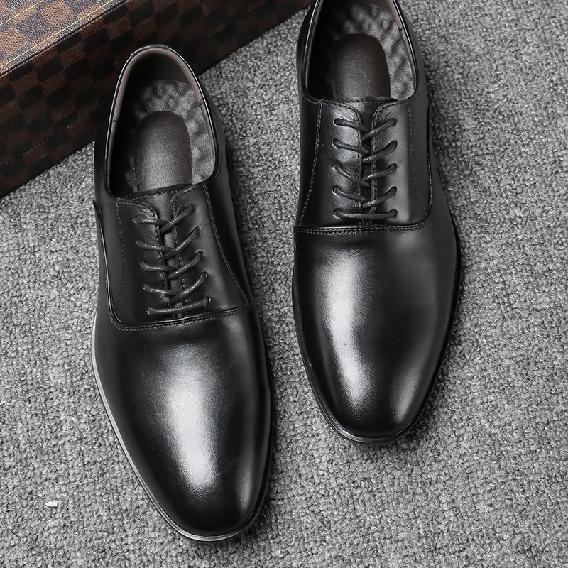 Большой размер 50, роскошная брендовая мужская натуральная кожаная обувь Оксфорд, официальная обувь Мужские модельные офисные черные свадебные туфли на шнуровке