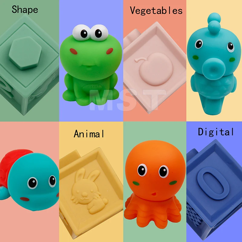 Детские игрушки, складные силиконовые строительные блоки, 3D сенсорные мягкие шарики для рук, Детские массажные с резиновым покрытием, прорезыватели для зубов, игрушки для ванной