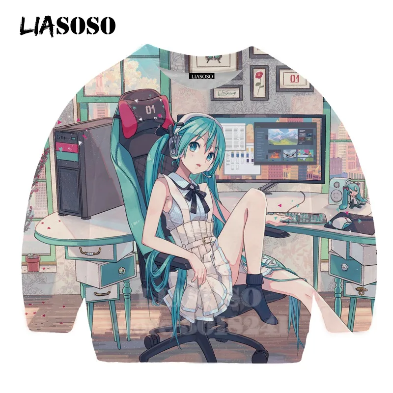 LIASOSO детей толстовки 3D принт аниме девочка Hatsune Толстовка Miku детская модная футболка для мальчиков и девочек с принтом и круглым вырезом, топ, Детский свитер для подростков B174-3 - Цвет: 17