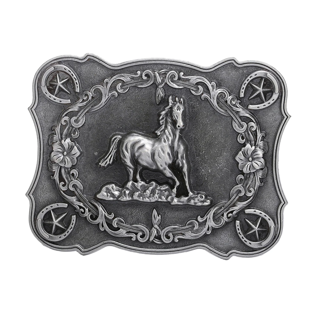 Men's Classic Retro Style Carved Horse Cowboy Western Belt Buckle Accessory Rectangle 3D Buckle Cool Man Gift