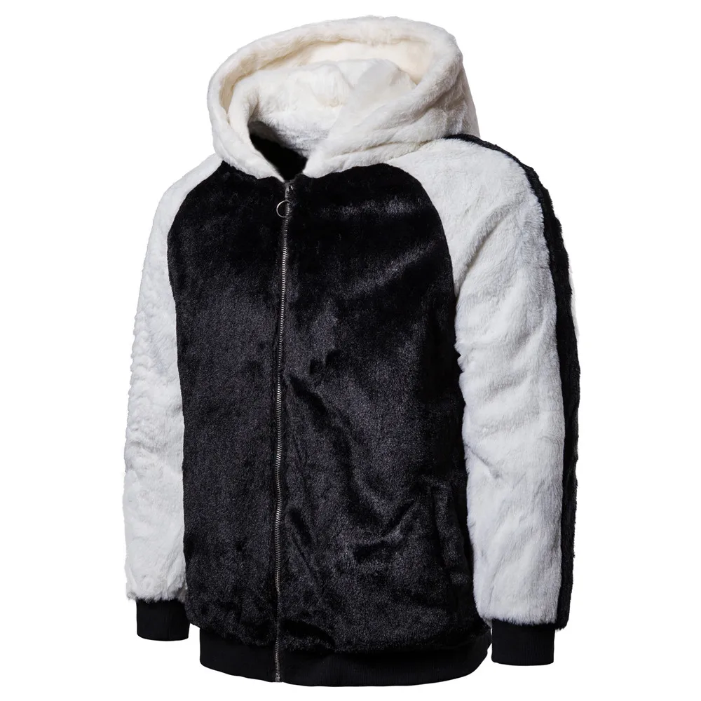 OLOME M-2XL, новая модная зимняя одежда, мужская повседневная Лоскутная куртка из искусственного меха с капюшоном из искусственного меха для молодых мужчин, стиль