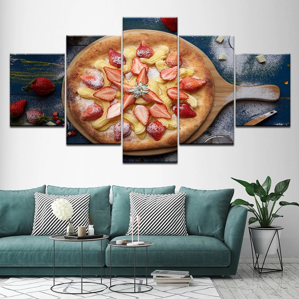 

HD Printed Cuadros Painting Modular Posters Home Decoration Wall Art Pictures Framework 5 Panel Pizza Strawberry For Living Room