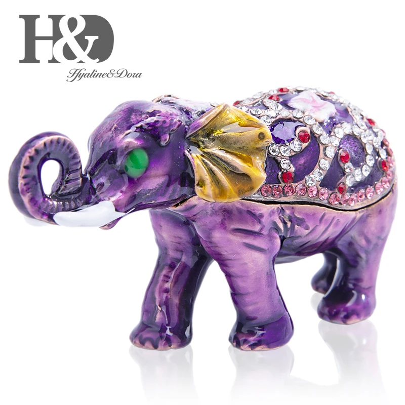 Purple H& D ручная роспись, эмалированная фигурка слона, животное, декоративное украшение, навесные коробки для украшений, брелок, уникальный подарок для домашнего декора - Цвет: Purple