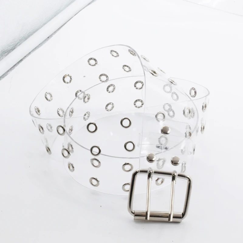 Clear belt Модный женский прозрачный пояс, Молодежный стильный двухрядный ремень с пряжкой, прозрачные ремни с отверстиями для женщин, джинсовый ремень 154 - Цвет: Clear belt