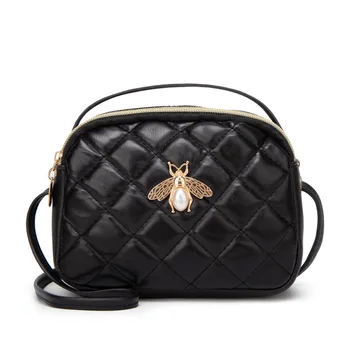 

Bee Shoulder Bag Diamond Lattice Case Women Crossbody Phone Package-Style Small Shell Zipper Handbag Black Lady Purse