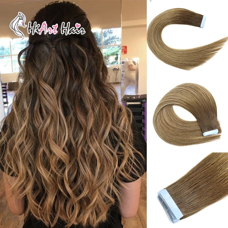 Фото HiArt 2.5g/pc Tape Hair Extensions In Human Remy Extension Balayage Double Drawn 18&quot20&quot22"  Шиньоны и | Пряди волос на лентах (4000051067906)