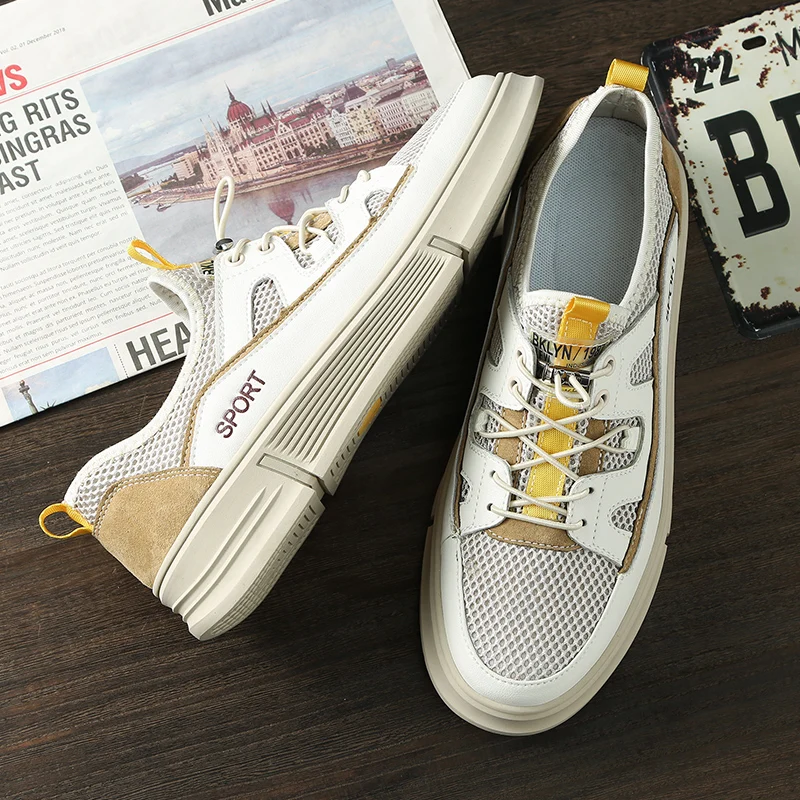 

New 2020 Comfortable Men Casual Shoes Leather Summer Breathable Holes Luxurious Flat Shoes For Men Drop Shipping Size 38-44