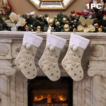 

Home Mantel Reusable Tree Hanging Candy Large Soft Three Layers Plush Holiday Decor Christmas Stocking Fireplace Gift Holder