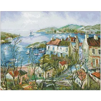 

Seaside town patterns Counted Cross Stitch 11CT 14CT 18CT DIY Chinese Cross Stitch Kits Embroidery Needlework Sets