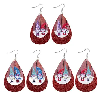 

3 Pairs Xmas Leather Earrings Santa Claus Pattern Eardrops (Random Color Style)