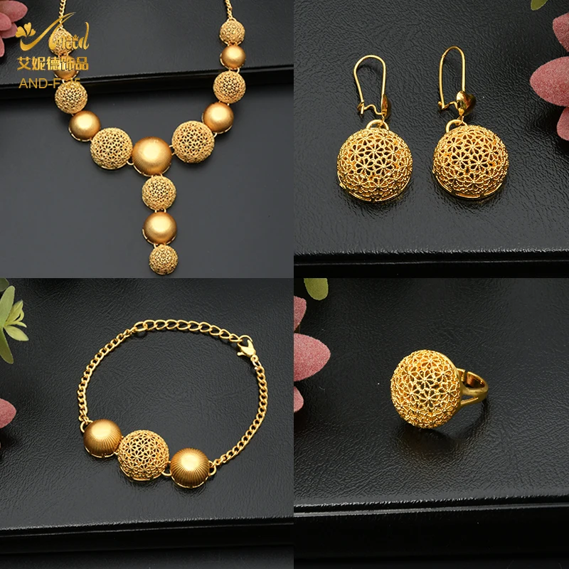 Nigerian Wedding Jewelry Set Bridal Necklace Earrings Bracelet Ring Sets Dubai Italian Gold Plated Big African 24k Jewellery