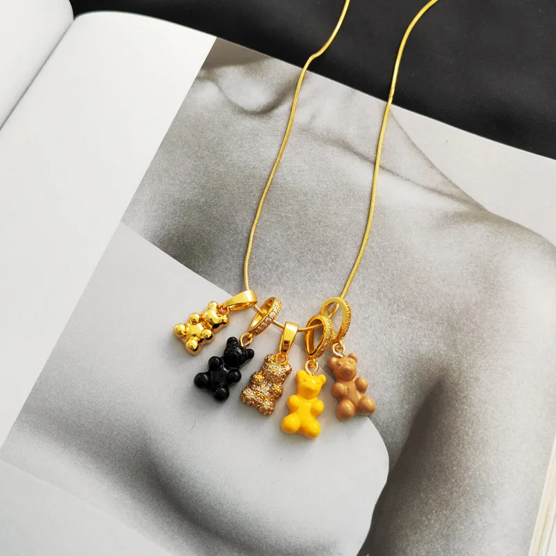 Pendant Necklace for Women Korean Colorful Bear Blue Zircon Crystal Neck Chain Female Jewelry Free Shipping Gift 18k Gold Plated