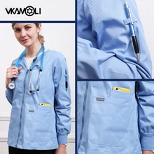 Утолщенная одежда с v-образным вырезом на молнии, ручная стирка, Хирургическая Одежда с длинными рукавами, кисть для рук, одежда для полости рта, аптека, рабочая одежда для врача