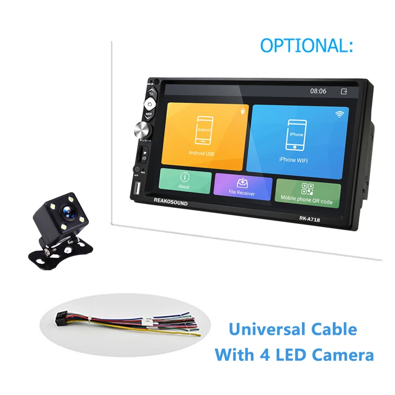 With 4 LED camera AMPrime 2DIN Android автомобильный радиоприемник " gps Wi-Fi зеркальное соединение Bluetooth 1/16GB Авто MP5 FM Автомобильный мультимедийный радио кассетный плеер - Цвет: With 4 LED camera