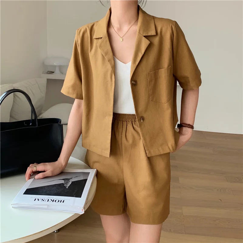 lounge sets for women Mozuleva Summer Women Suit 2 Pieces Sets Short Sleeve Lackets and Elastic Waist Shorts Sets Female Casual Cotton Lining Suits long skirt and top set