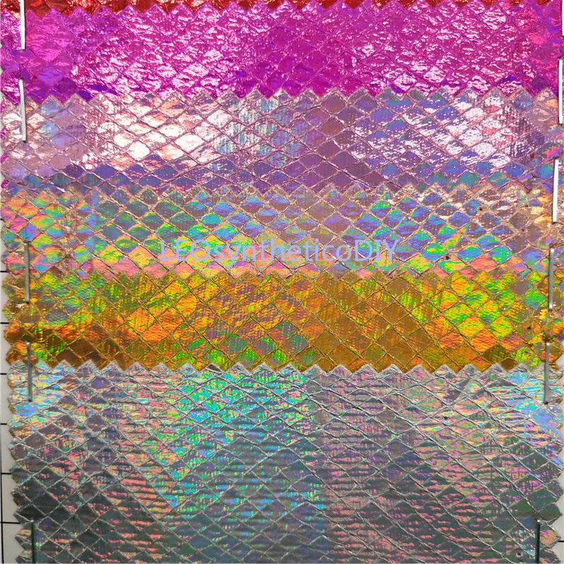 91x134cm Iridescent Snake Faux Leather Fabric, Synthetic Leather Fabric, PU Leather Fabric for Bows DIY accessories P366