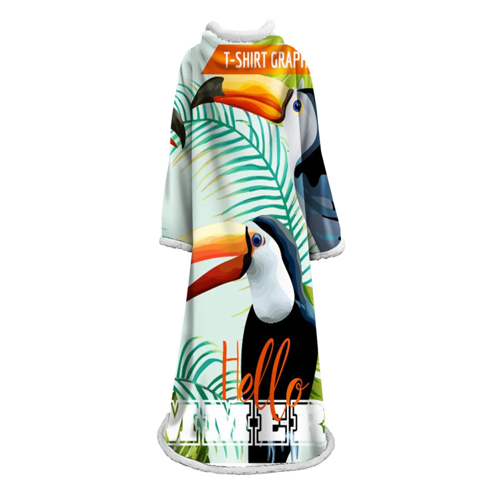 Sleeve Blankets Warmth Soft Plush Beautiful Pink Flamingo Beach Sea Sofa Throw a Blanket Thick Thin Cobertor Plaid With Sleeve - Цвет: 22