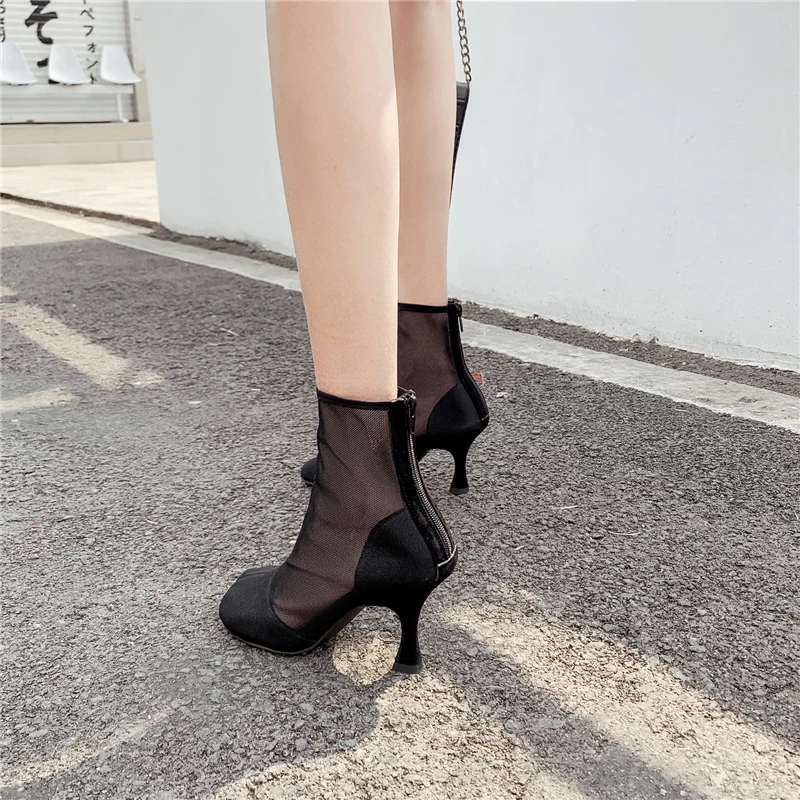 Summer Women 8.5cm High Heels Boots Sandals Female Fetish Gladiator Low Heels Mesh Shoes Lady Sexy Stripper Quality Sandals