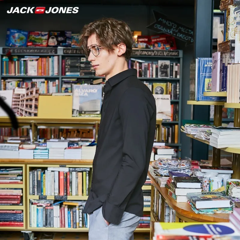JackJones Мужская умная Повседневная рубашка с отложным воротником и длинными рукавами 219305535