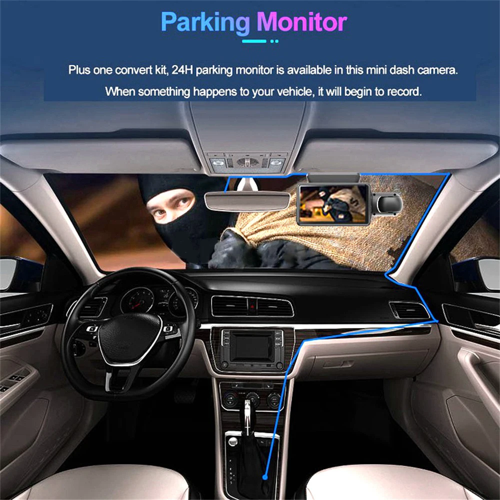 Non Brand FHD 1080P Night Vision Car DVR Camera Dash Cam Dual Record Hidden Video Recorder Dash Camera Parking Monitoring DashCam