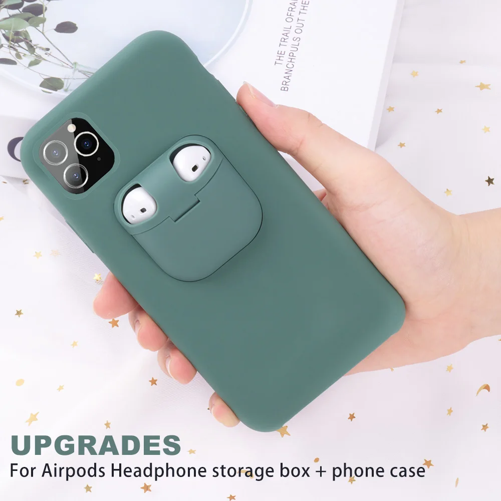 2 в 1 чехол для мобильного телефона s для iPhone X/XR/Xs Max/11/11 Pro/11 Pro Max жидкий силиконовый держатель матовый чехол для AirPods чехол