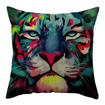 

Nanacoba Pure Linen Tiger Photo Cushion Cover Ferocious Animal Printed Pillow Cover for Home Chair Sofa Decorative Pillowcases