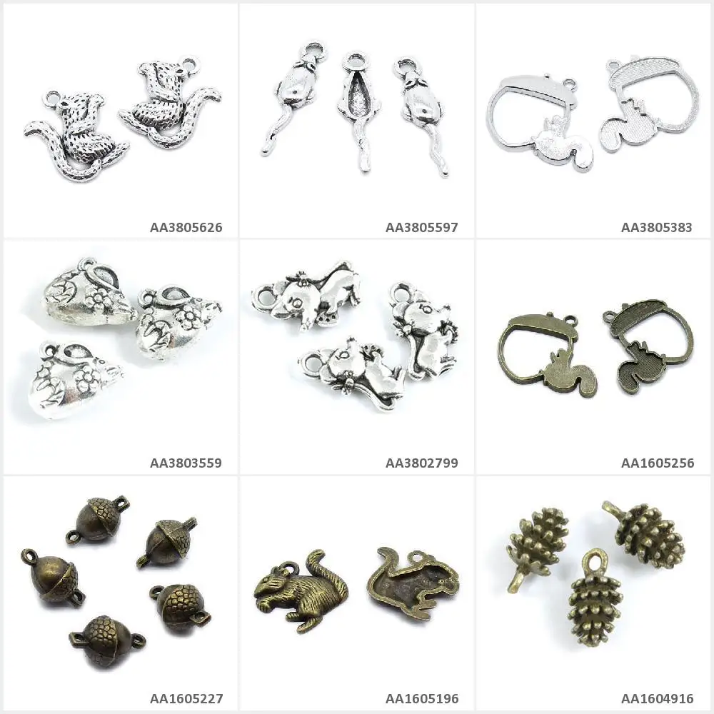 

Antique Bronze Silver Plated Jewelry Making Charms Pinecone Pine Cone Mouse Rat Acorns Nuts Connector Squirrel Cabochon Frame Ch